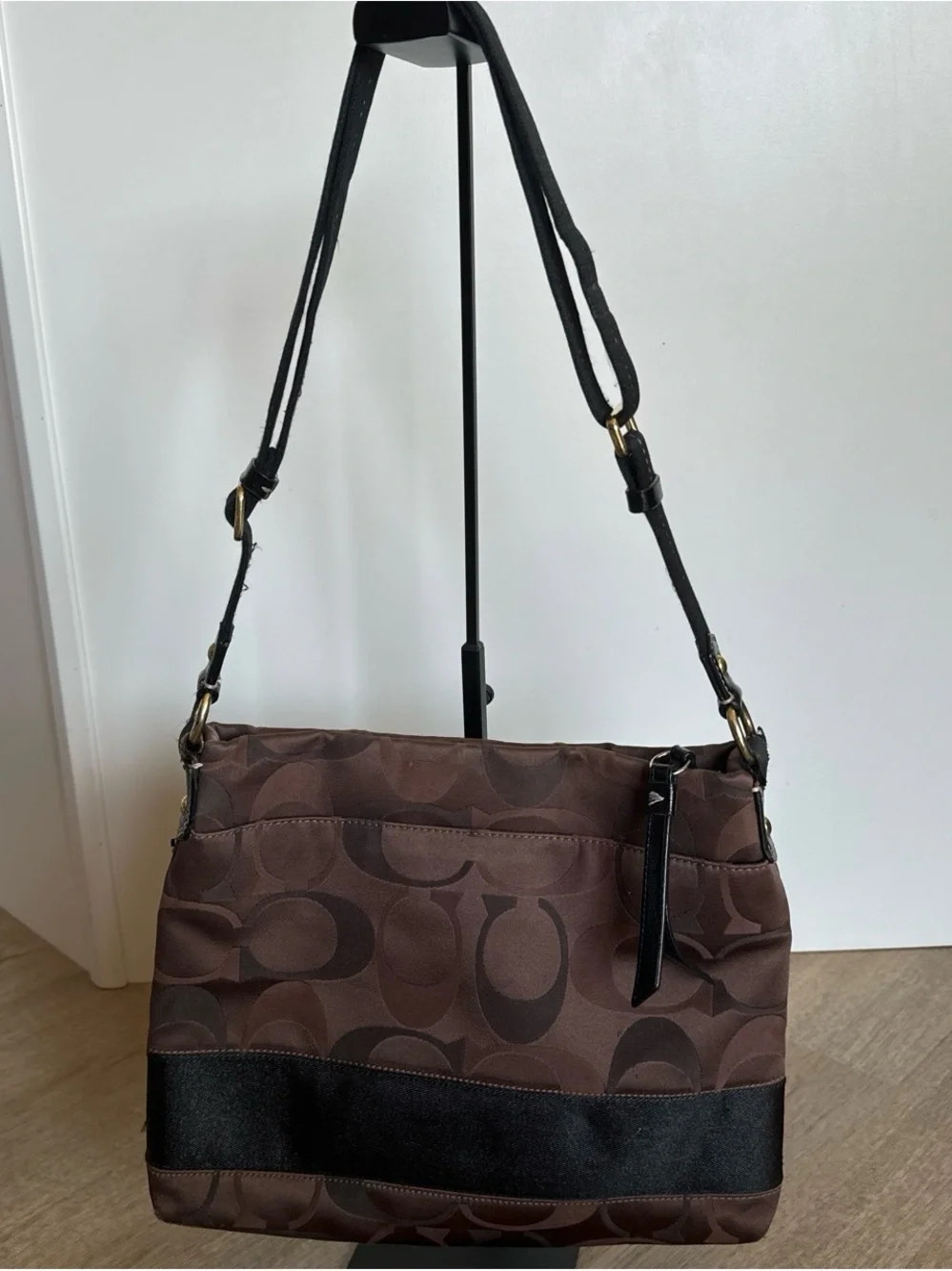 Coach Brown Signature Hobo with Black Trim and Gold-Tone Accent